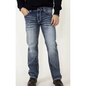 New True Luck Jeans Men’s 34x32 Blue Bootcut Western Cowboy Whisker Embroidered